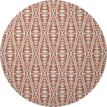 8' Burnt Sienna And Ivory Tribal Washable Round Rug With UV Protection