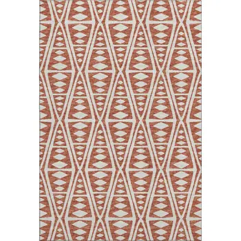 9' X 12' Burnt Sienna And Ivory Tribal Washable Area Rug With UV Protection