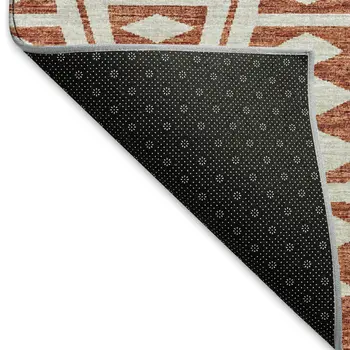 9' X 12' Burnt Sienna And Ivory Tribal Washable Area Rug With UV Protection