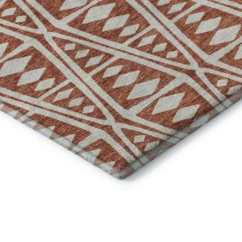 9' X 12' Burnt Sienna And Ivory Tribal Washable Area Rug With UV Protection