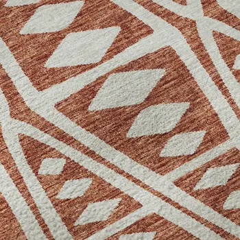 9' X 12' Burnt Sienna And Ivory Tribal Washable Area Rug With UV Protection