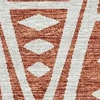 10' X 14' Burnt Sienna And Ivory Tribal Washable Area Rug With UV Protection