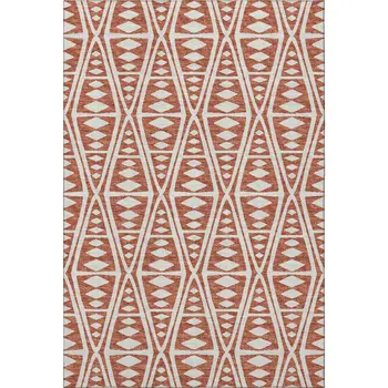 10' X 14' Burnt Sienna And Ivory Tribal Washable Area Rug With UV Protection