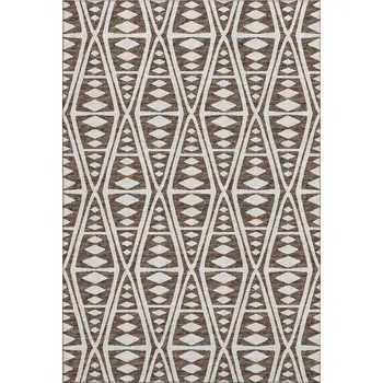 3' X 5' Brown And Ivory Tribal Washable Area Rug With UV Protection