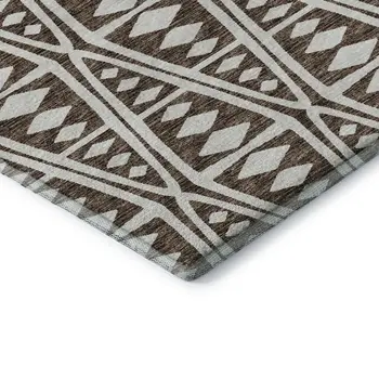 5' X 8' Brown And Ivory Tribal Washable Area Rug With UV Protection
