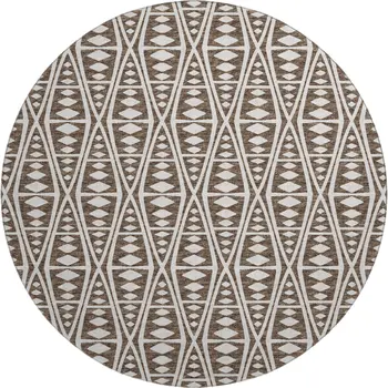 8' Brown And Ivory Tribal Washable Round Rug With UV Protection