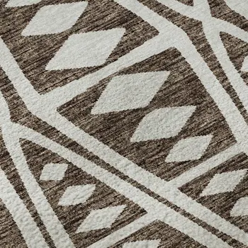 8' X 10' Brown And Ivory Tribal Washable Area Rug With UV Protection
