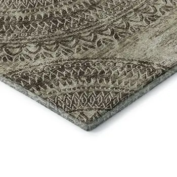 8' Brown And Ivory Medallion Washable Round Rug With UV Protection