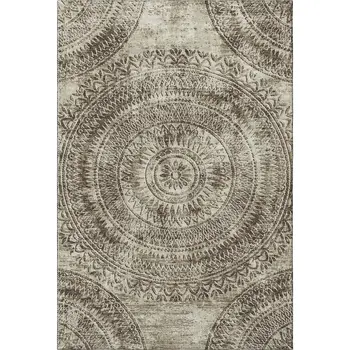 8' X 10' Brown And Ivory Medallion Washable Area Rug With UV Protection