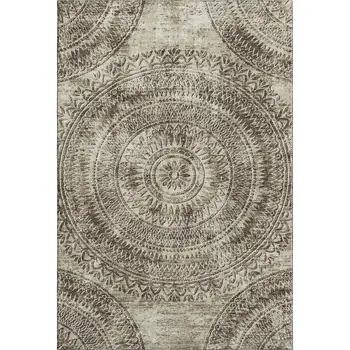 9' X 12' Brown And Ivory Medallion Washable Area Rug With UV Protection