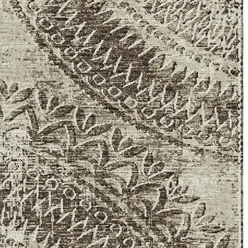 10' X 14' Brown And Ivory Medallion Washable Area Rug With UV Protection