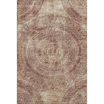 5' X 8' Burnt Sienna And Ivory Medallion Washable Area Rug With UV Protection