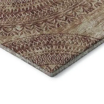 5' X 8' Burnt Sienna And Ivory Medallion Washable Area Rug With UV Protection