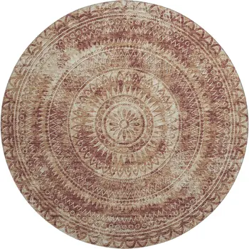 8' Burnt Sienna And Ivory Medallion Washable Round Rug With UV Protection