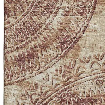 10' X 14' Burnt Sienna And Ivory Medallion Washable Area Rug With UV Protection