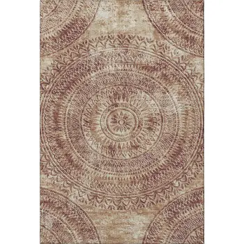10' X 14' Burnt Sienna And Ivory Medallion Washable Area Rug With UV Protection