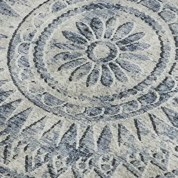 9' X 12' Blue And Ivory Medallion Washable Area Rug With UV Protection