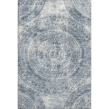 9' X 12' Blue And Ivory Medallion Washable Area Rug With UV Protection