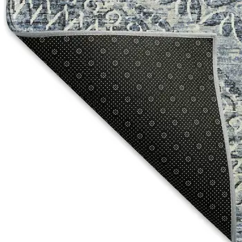 9' X 12' Blue And Ivory Medallion Washable Area Rug With UV Protection