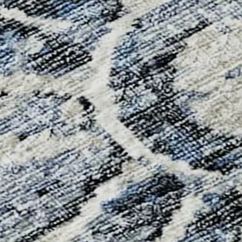 9' X 12' Blue And Ivory Medallion Washable Area Rug With UV Protection