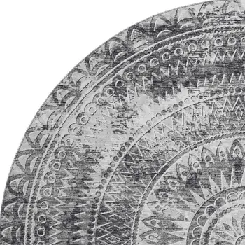 8' Gray And Ivory Medallion Washable Round Rug With UV Protection