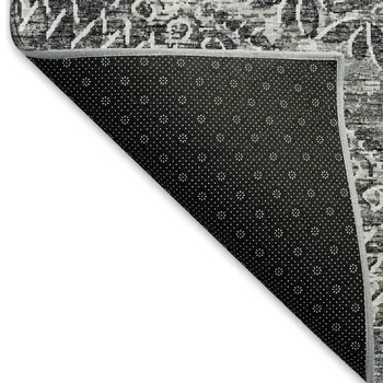 10' X 14' Gray And Ivory Medallion Washable Area Rug With UV Protection