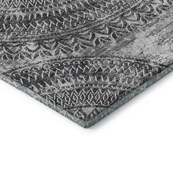 10' X 14' Gray And Ivory Medallion Washable Area Rug With UV Protection