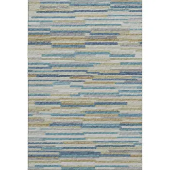 3' X 5' Blue Ivory And Gold Abstract Washable Area Rug With UV Protection
