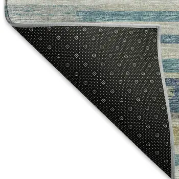 3' X 5' Blue Ivory And Gold Abstract Washable Area Rug With UV Protection