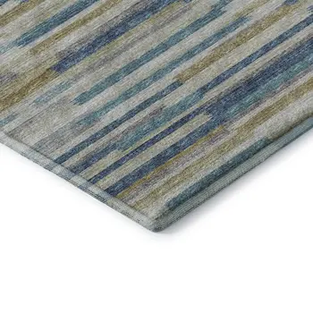 3' X 5' Blue Ivory And Gold Abstract Washable Area Rug With UV Protection