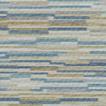 3' X 5' Blue Ivory And Gold Abstract Washable Area Rug With UV Protection