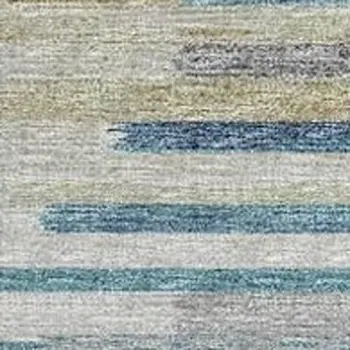 5' X 8' Blue Ivory And Gold Abstract Washable Area Rug With UV Protection