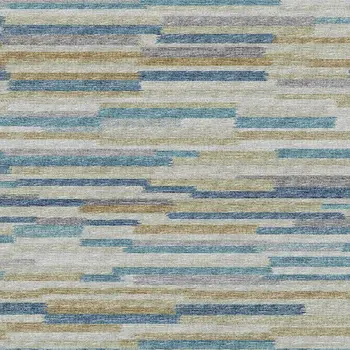 8' X 10' Blue Ivory And Gold Abstract Washable Area Rug With UV Protection