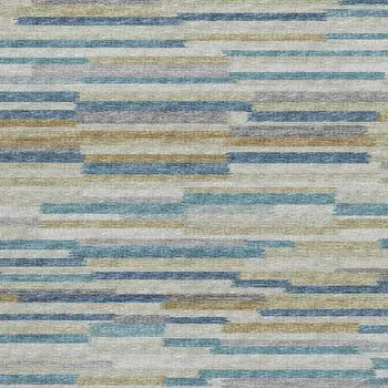 9' X 12' Blue Ivory And Gold Abstract Washable Area Rug With UV Protection