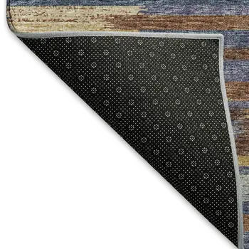 3' X 5' Blue Gold And Brown Abstract Washable Area Rug With UV Protection