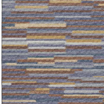 3' X 5' Blue Gold And Brown Abstract Washable Area Rug With UV Protection