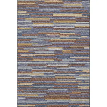 3' X 5' Blue Gold And Brown Abstract Washable Area Rug With UV Protection