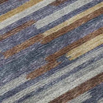 8' Blue Gold And Brown Abstract Washable Round Rug With UV Protection