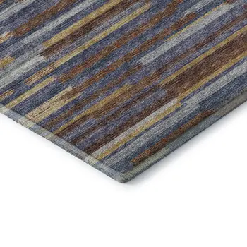 9' X 12' Blue Gold And Brown Abstract Washable Area Rug With UV Protection