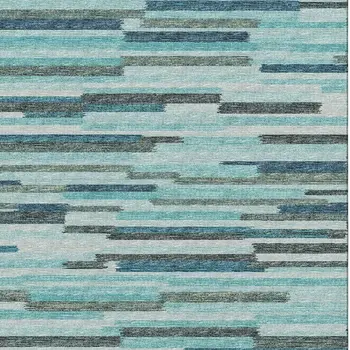 3' X 5' Turquoise Teal Blue And Gray Abstract Washable Area Rug With UV Protection