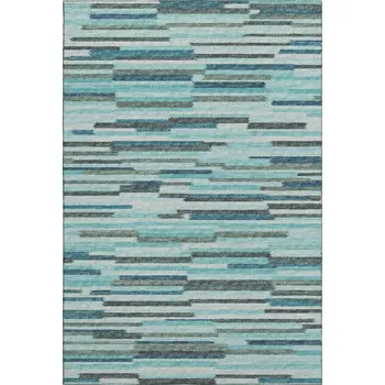 5' X 8' Turquoise Teal Blue And Gray Abstract Washable Area Rug With UV Protection