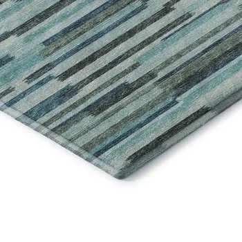5' X 8' Turquoise Teal Blue And Gray Abstract Washable Area Rug With UV Protection