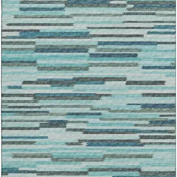 5' X 8' Turquoise Teal Blue And Gray Abstract Washable Area Rug With UV Protection