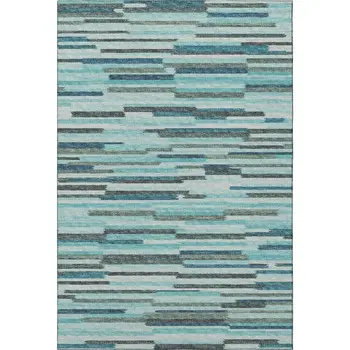 5' X 8' Turquoise Teal Blue And Gray Abstract Washable Area Rug With UV Protection