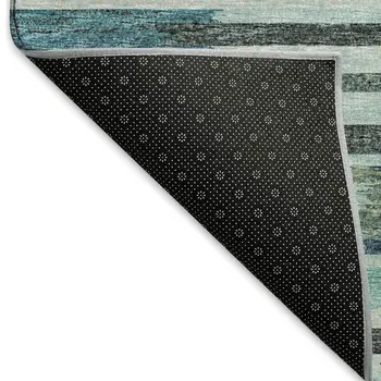 8' Turquoise Teal Blue And Gray Abstract Washable Round Rug With UV Protection