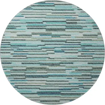 8' Turquoise Teal Blue And Gray Abstract Washable Round Rug With UV Protection