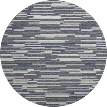 8' Gray Charcoal And Ivory Abstract Washable Round Rug With UV Protection