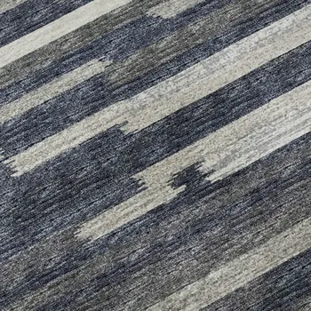 8' Gray Charcoal And Ivory Abstract Washable Round Rug With UV Protection