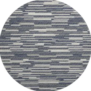 8' Gray Charcoal And Ivory Abstract Washable Round Rug With UV Protection
