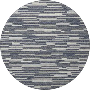 8' Gray Charcoal And Ivory Abstract Washable Round Rug With UV Protection
